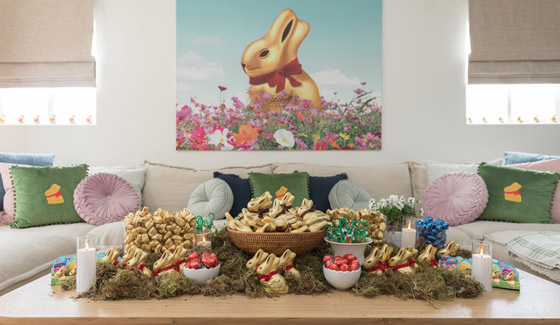 Lindt GOLD BUNNY Getaway rental home in Carlsbad, California, charmed with gold bunny touches.